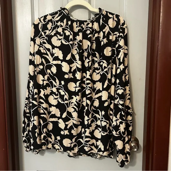Knox Rose Balloon Sleeve Tassel Top Black and Cream Floral Flowy Swingy Sz XXL - Picture 4 of 10